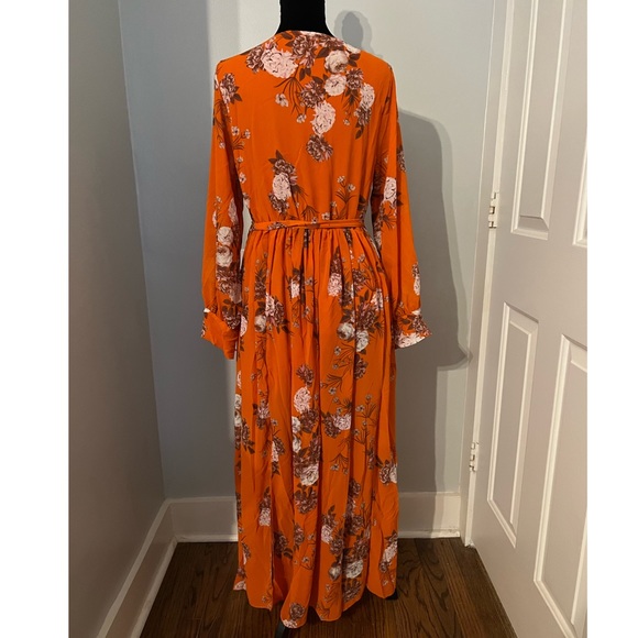 Orange Floral, V-Neck Maxi Dress - Picture 9 of 14